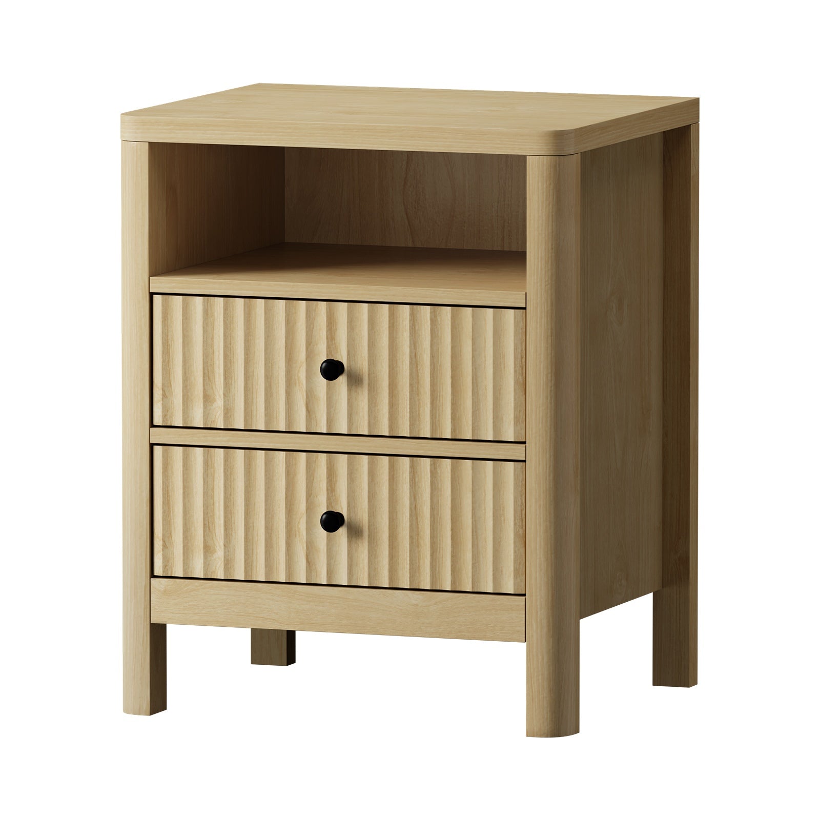 Oikiture Bedside Table 2 Drawers Side End Tables Nightstand Open Shelf Natural - Sunyee
