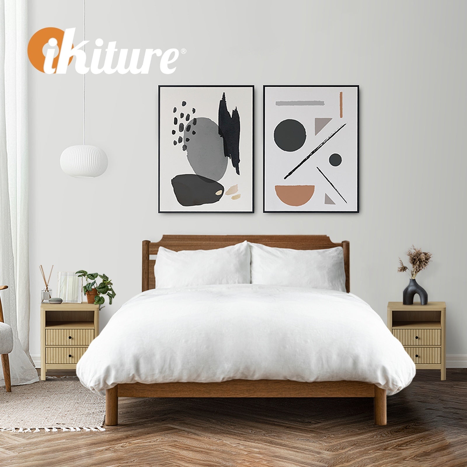 Oikiture 2x Bedside Table 2 Drawers Side End Table Nightstand Open Shelf Natural - Sunyee