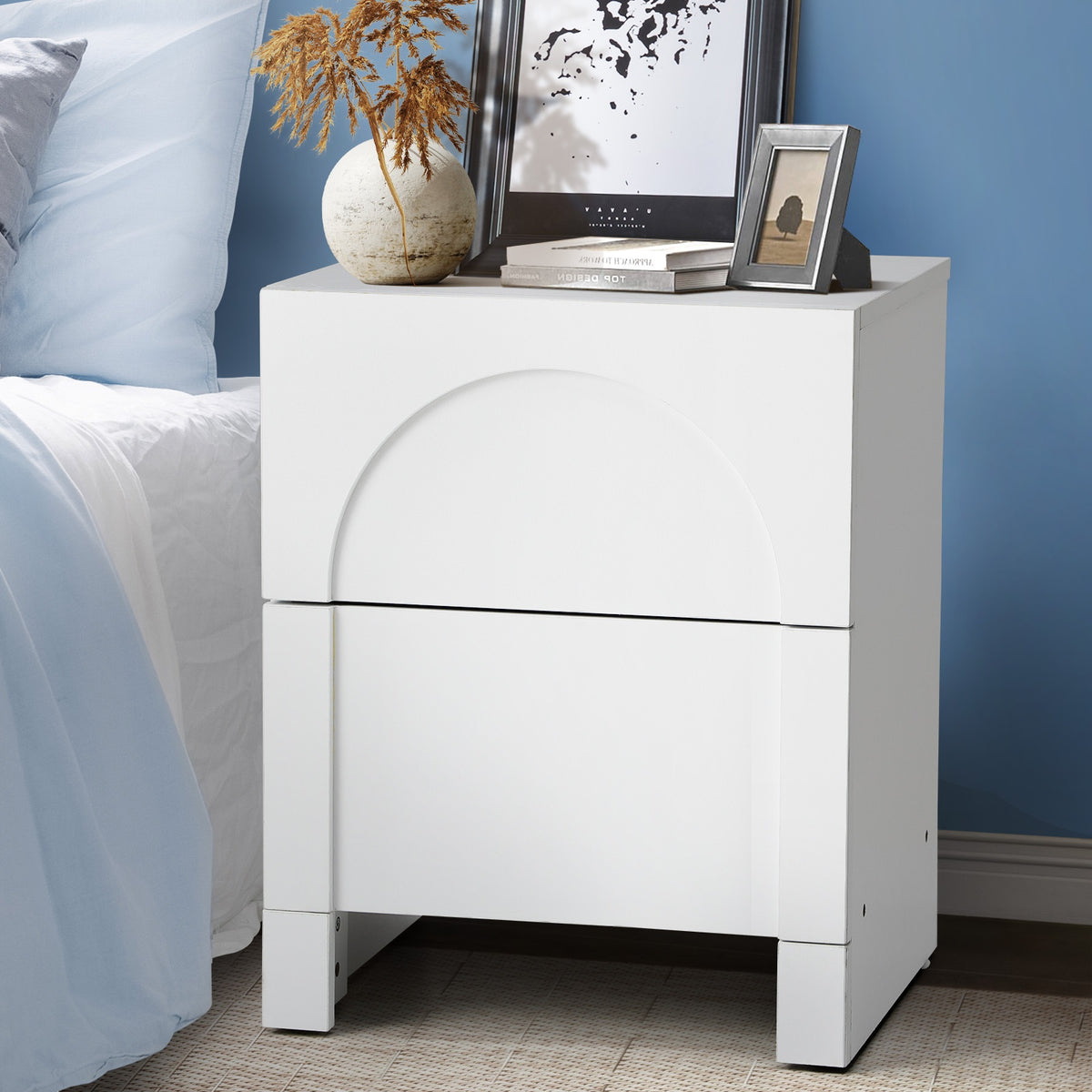 Oikiture Bedside Table 2 Drawers Side Table Storage Cabinet Nightstand White - Sunyee