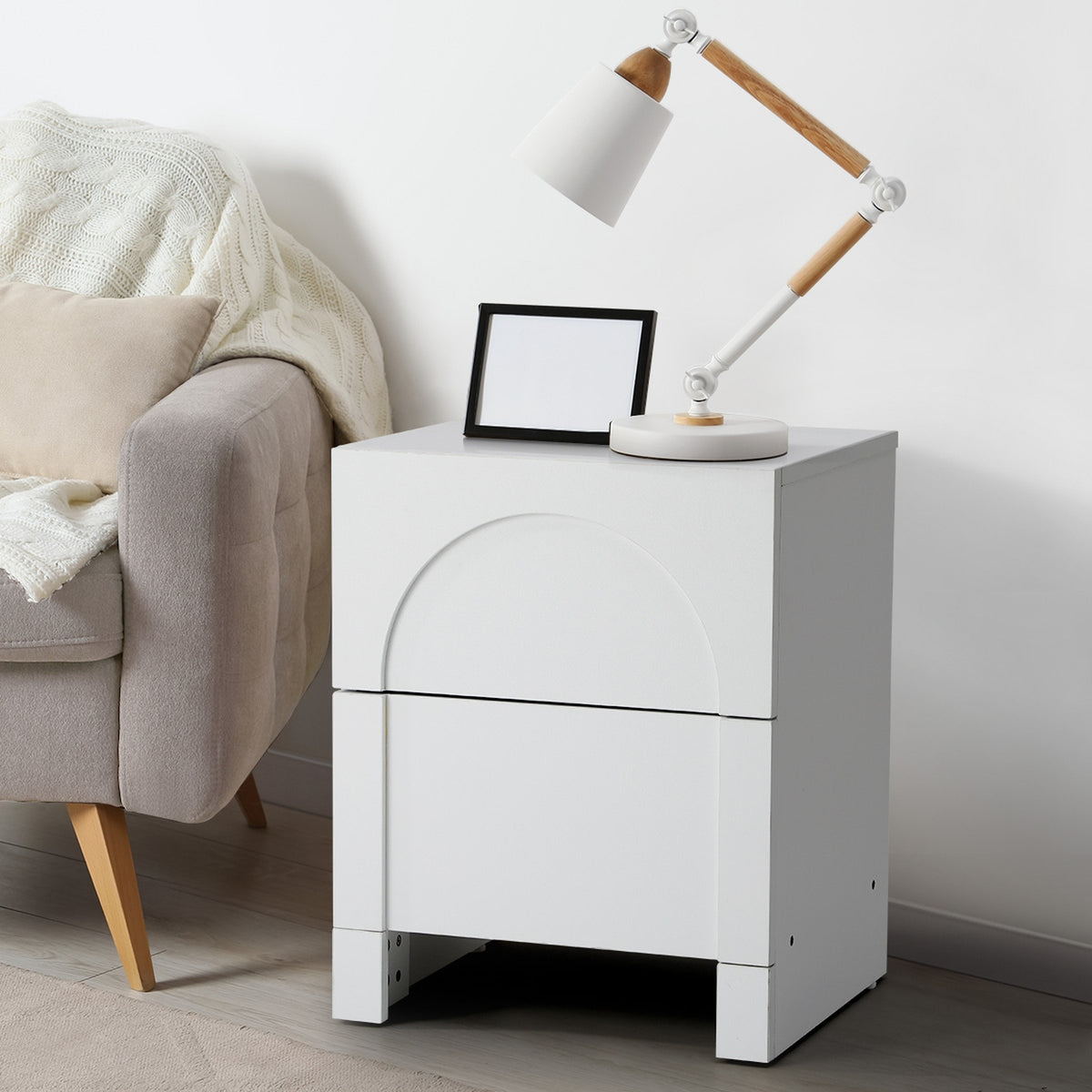 Oikiture Bedside Table 2 Drawers Side Table Storage Cabinet Nightstand White - Sunyee