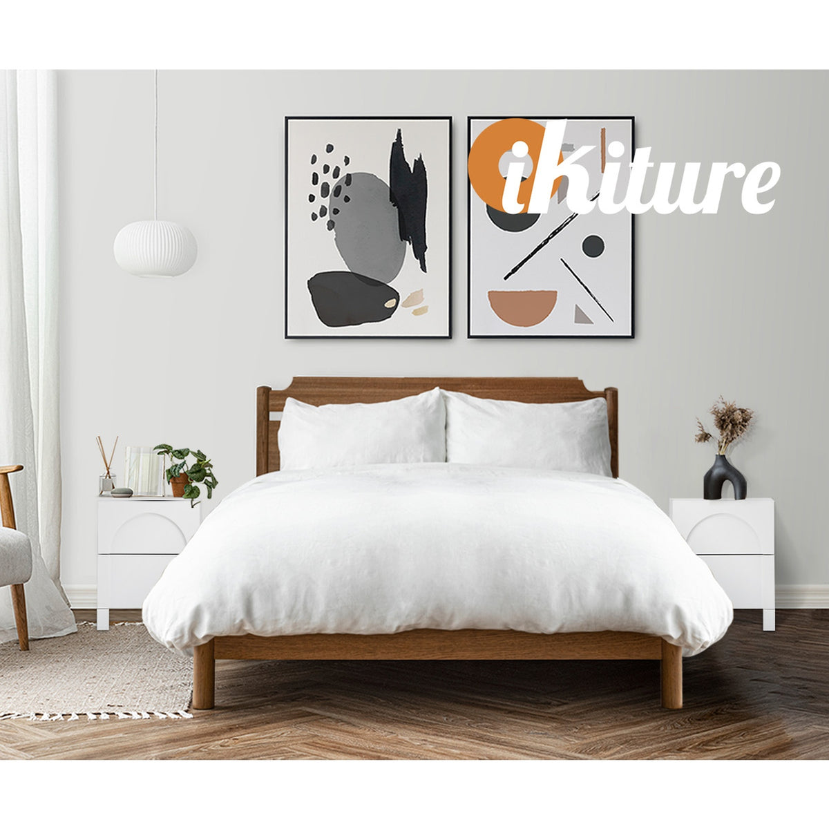 Oikiture Bedside Table 2 Drawers Side Table Storage Cabinet Nightstand White - Sunyee