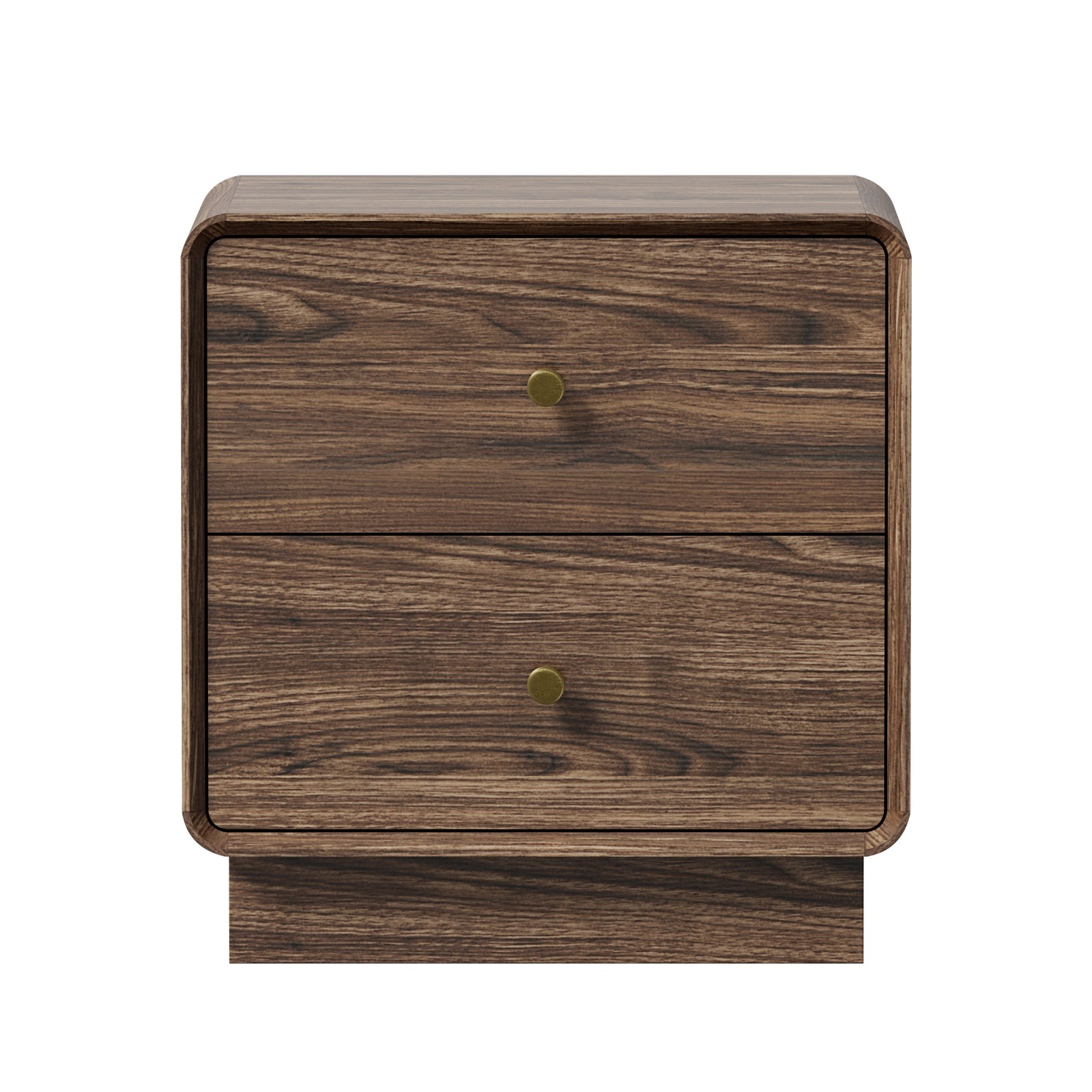 Oikiture Bedside Table 2 Drawers Nightstand Round Corner Storage Walnut