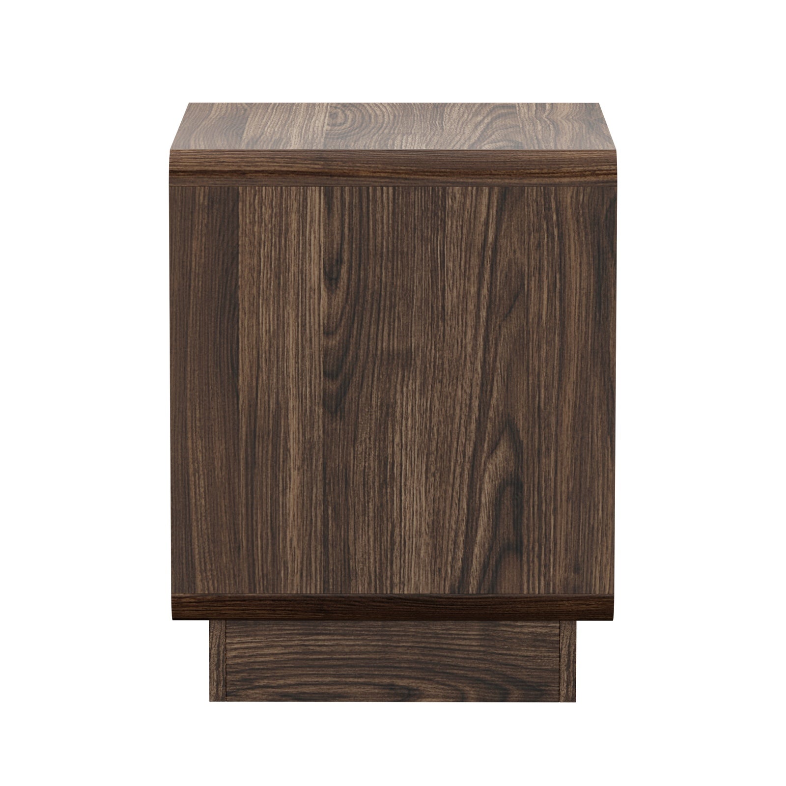 Oikiture Bedside Table 2 Drawers Nightstand Round Corner Storage Walnut