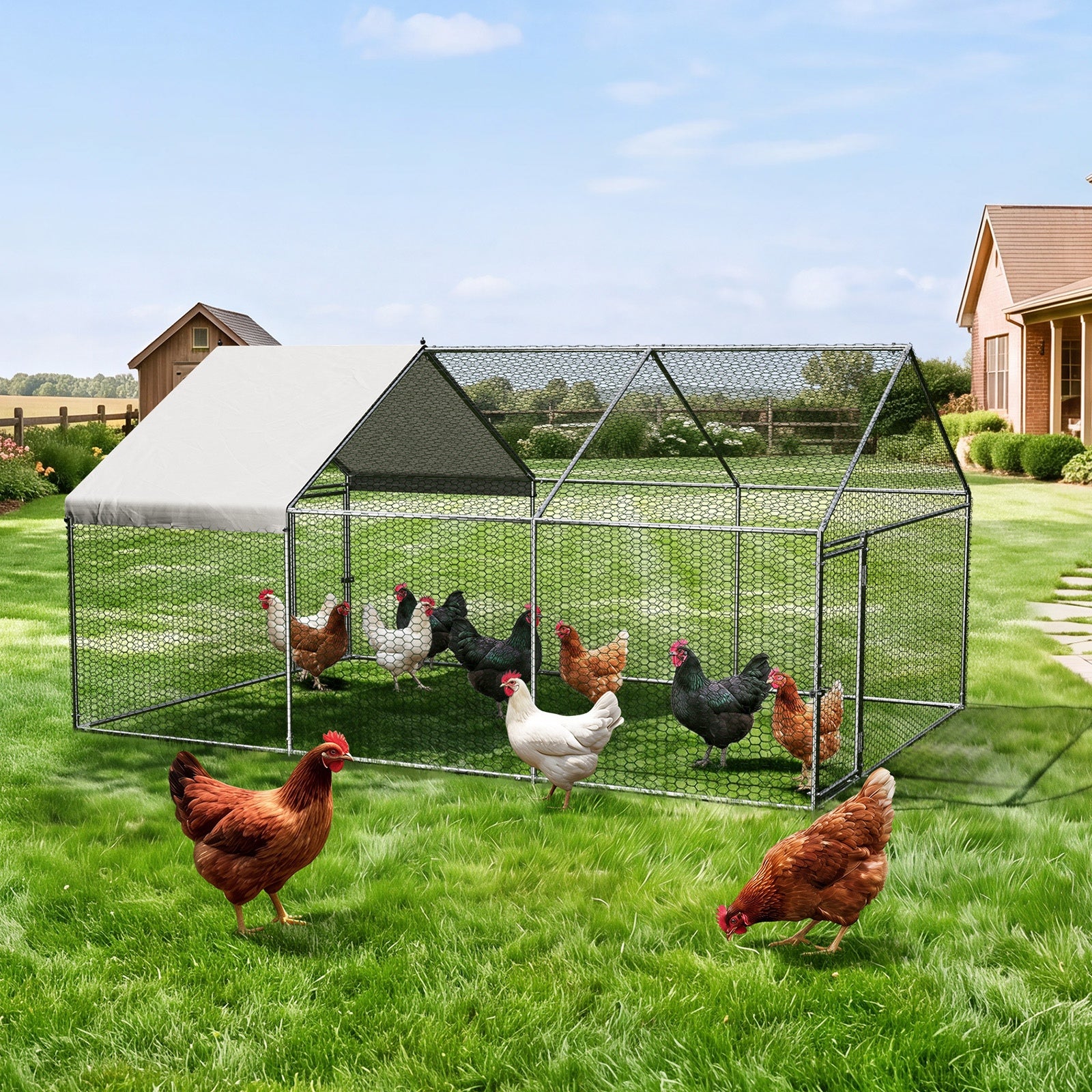 Alopet 3x2x1.5M Chicken Coop with Cover Poultry Cage Run Yard Pet Rabbit Hutch