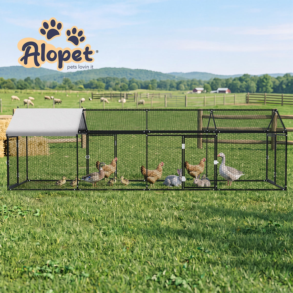 Alopet 4x1x1M Chicken Coop with Cover Poultry Cage Run Yard Pet Rabbit Hutch