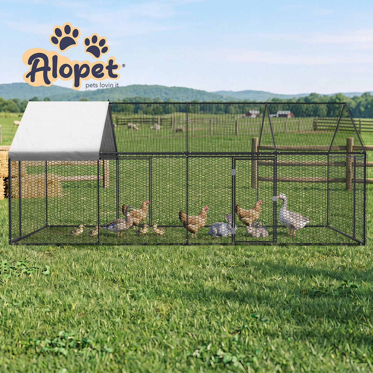 Alopet 4x2x1.5M Chicken Coop with Cover Poultry Cage Run Yard Pet Rabbit Hutch