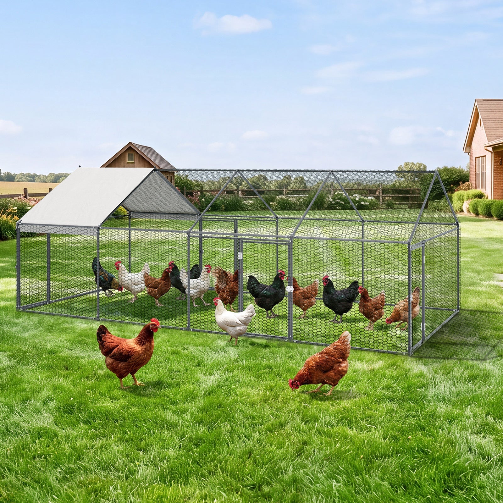 Alopet 4x2x1.5M Chicken Coop with Cover Poultry Cage Run Yard Pet Rabbit Hutch