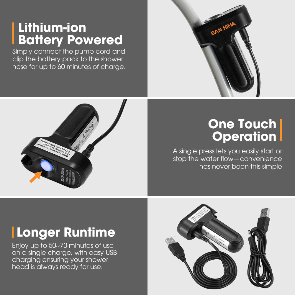 San Hima Portable Camping Shower built-in lithium battery Rechargeable Outdoor - Sunyee