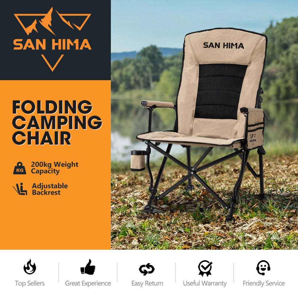 San Hima Folding Camping Chair Outdoor Portable Thick Padding Recliner Khaki - Sunyee
