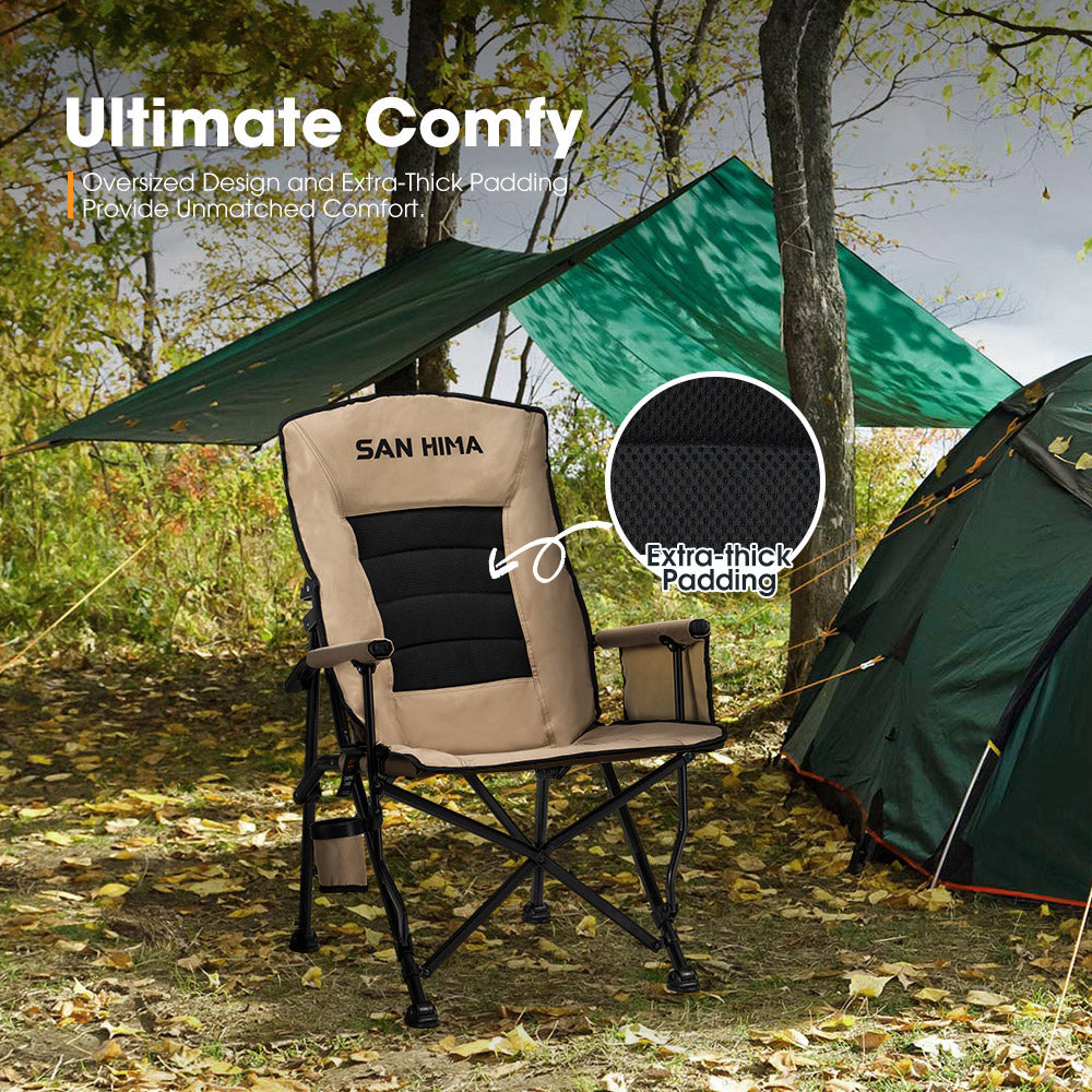 San Hima Folding Camping Chair Outdoor Portable Thick Padding Recliner Khaki - Sunyee