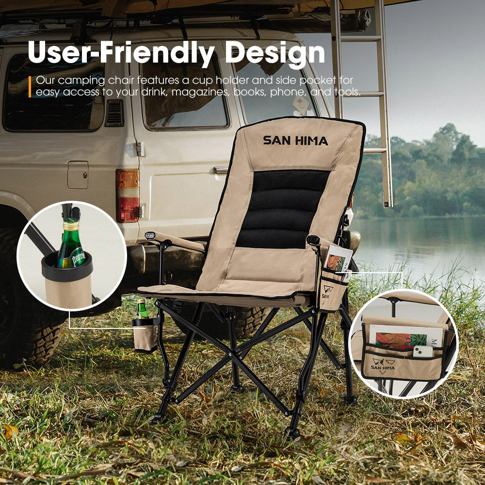 San Hima Folding Camping Chair Outdoor Portable Thick Padding Recliner Khaki - Sunyee