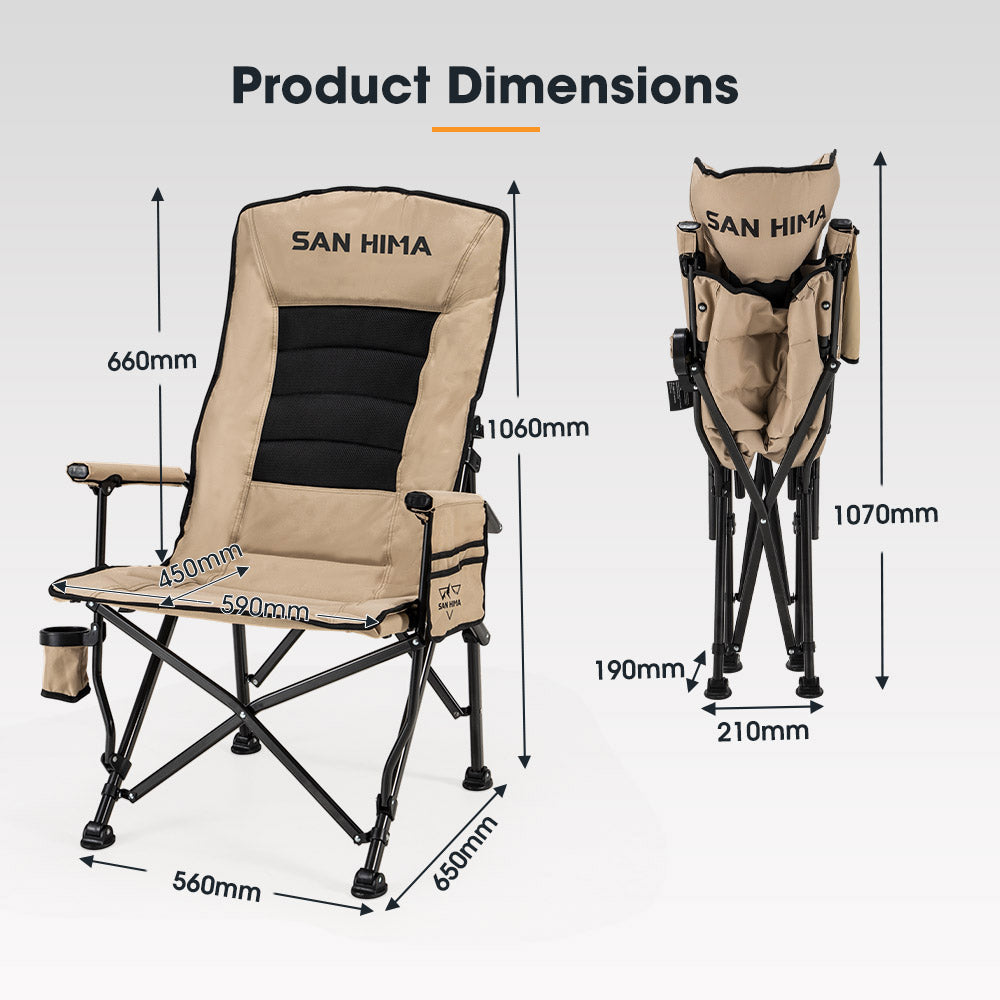 San Hima Folding Camping Chair Outdoor Portable Thick Padding Recliner Khaki - Sunyee