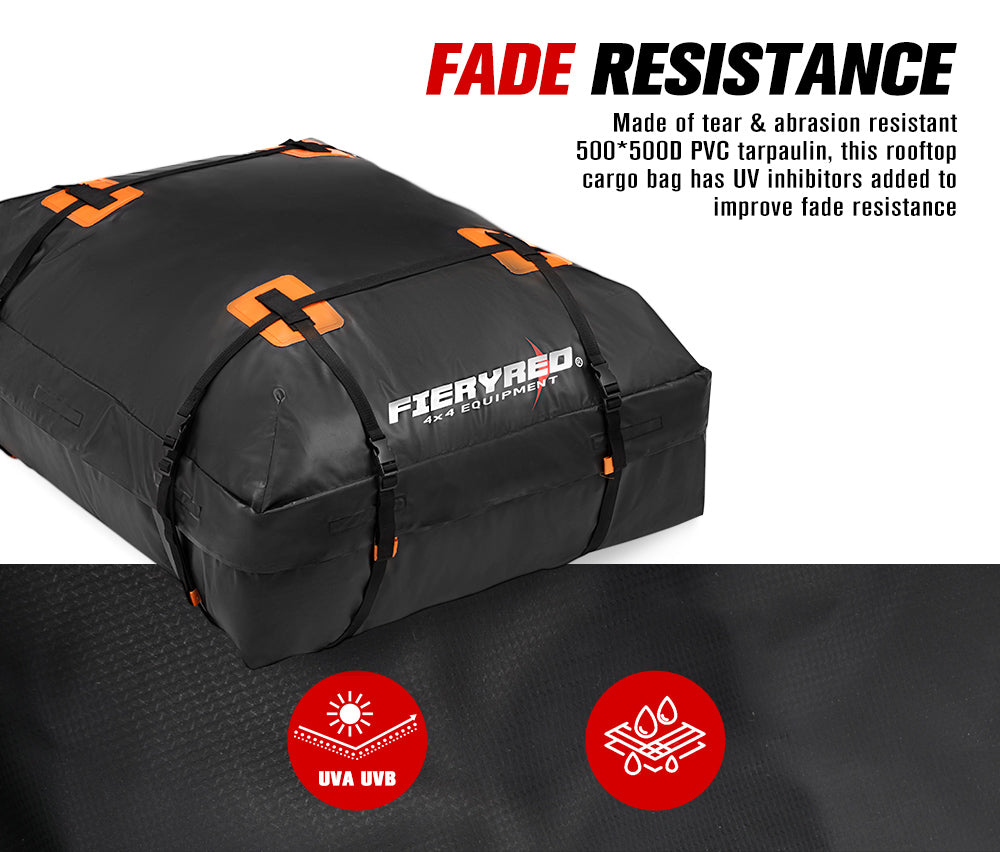 Fieryred Waterproof Car Roof Cargo Bag Luggage Storage 15 Cubic Feet Travel 4WD - Sunyee