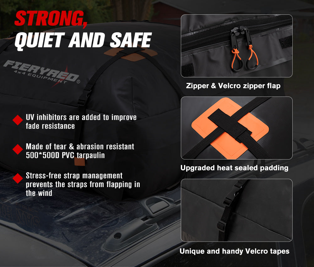 Fieryred Waterproof Car Roof Cargo Bag Luggage Storage 15 Cubic Feet Travel 4WD - Sunyee