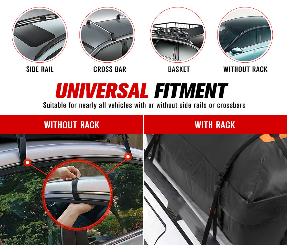 Fieryred Waterproof Car Roof Cargo Bag Luggage Storage 15 Cubic Feet Travel 4WD - Sunyee