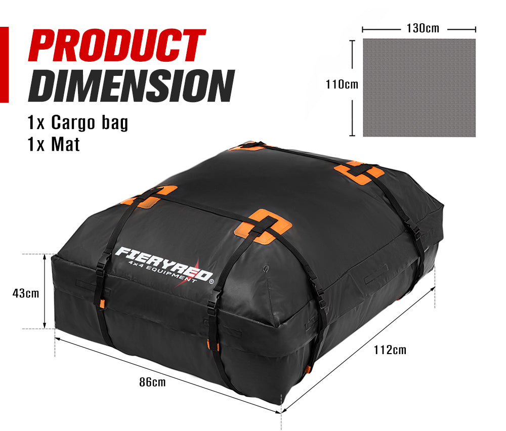 Fieryred Waterproof Car Roof Cargo Bag Luggage Storage 15 Cubic Feet Travel 4WD - Sunyee