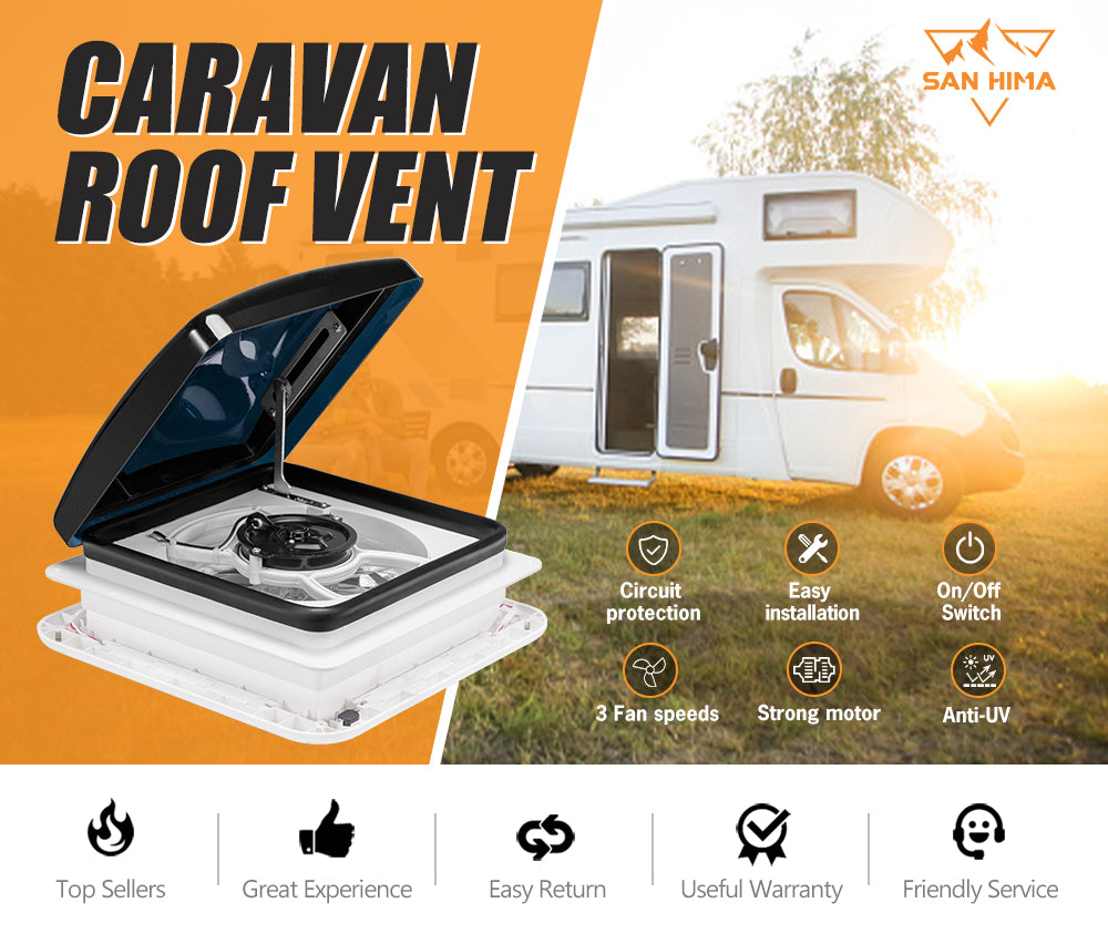 San Hima Caravan RV Roof Vent w/ Built-in LED 280x280mm Smoke Blue - Sunyee