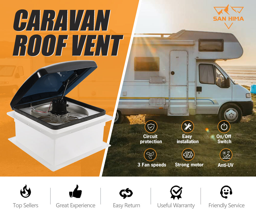 Caravan Roof Vent Hatch Pop up Fan Vents 12V RV 3 Speed Motorhome Smoke Blue - Sunyee