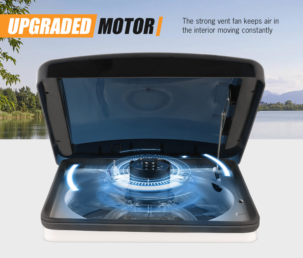Caravan Roof Vent Hatch Pop up Fan Vents 12V RV 3 Speed Motorhome Smoke Blue - Sunyee