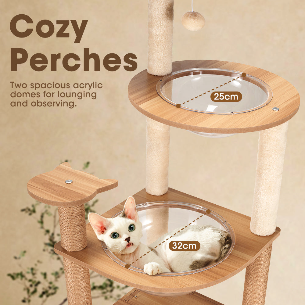 Petzly Wooden Cat Tree Tower Scratching Post Scratcher Condo House Bed 150cm - Sunyee