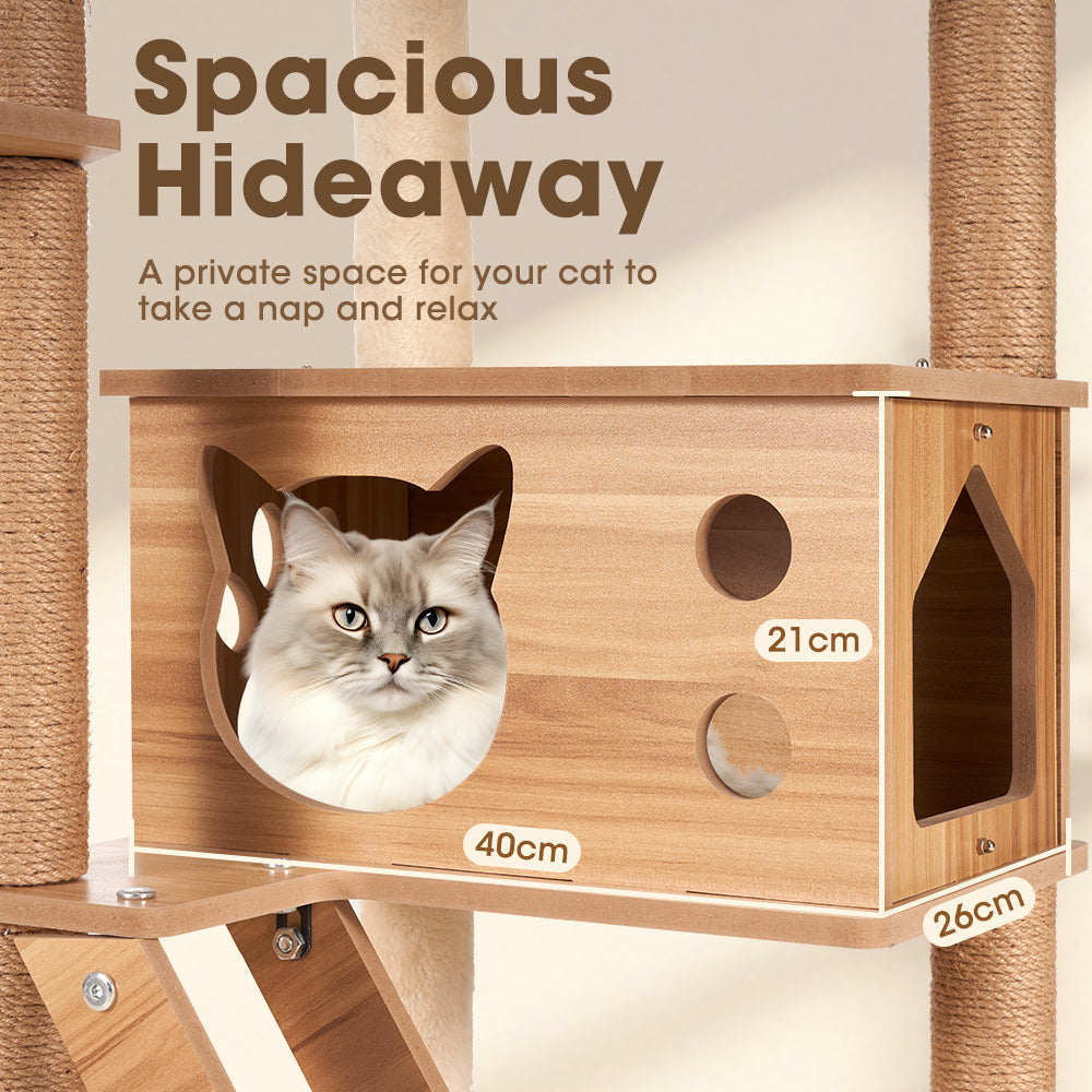 Petzly Wooden Cat Tree Tower Scratching Post Scratcher Condo House Bed 150cm - Sunyee