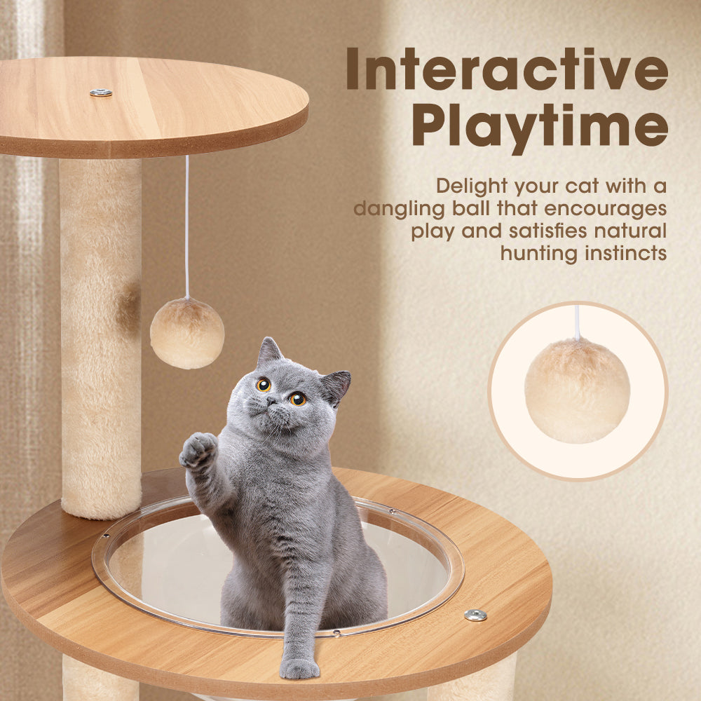 Petzly Wooden Cat Tree Tower Scratching Post Scratcher Condo House Bed 150cm - Sunyee