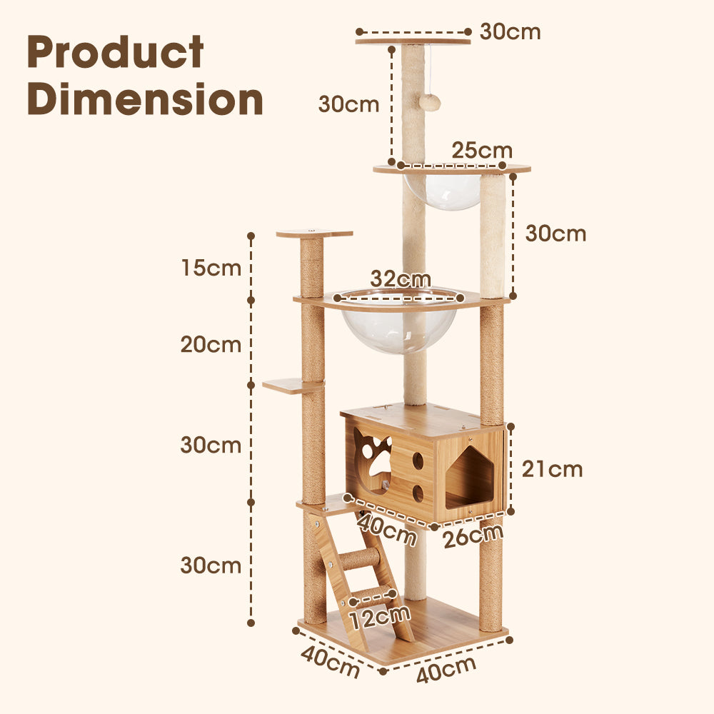 Petzly Wooden Cat Tree Tower Scratching Post Scratcher Condo House Bed 150cm - Sunyee
