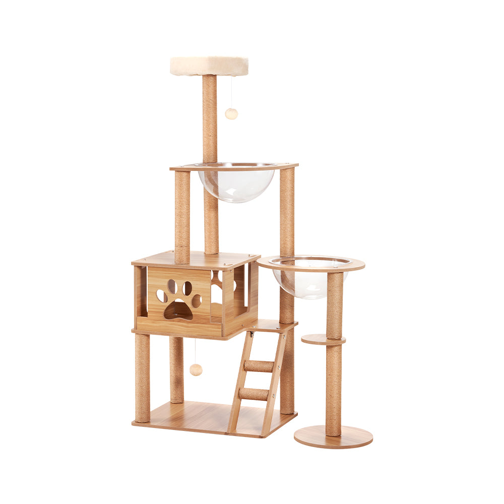 Petzly Wooden Cat Tree Tower Scratching Post Scratcher Condo House Bed 143cm - Sunyee