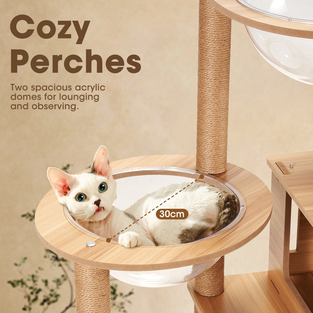 Petzly Wooden Cat Tree Tower Scratching Post Scratcher Condo House Bed 143cm - Sunyee