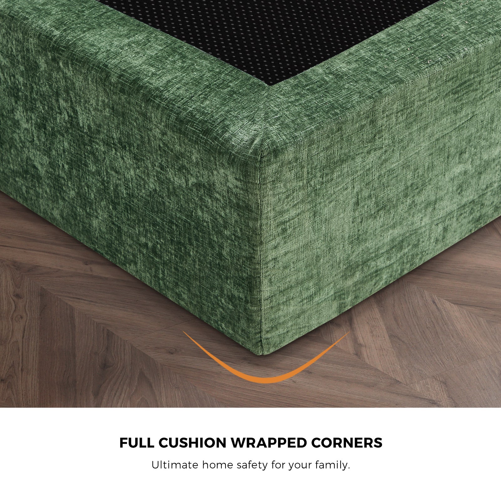 Oikiture Queen Compressed Upholstered Bed Frame with Headboard Chenille Green