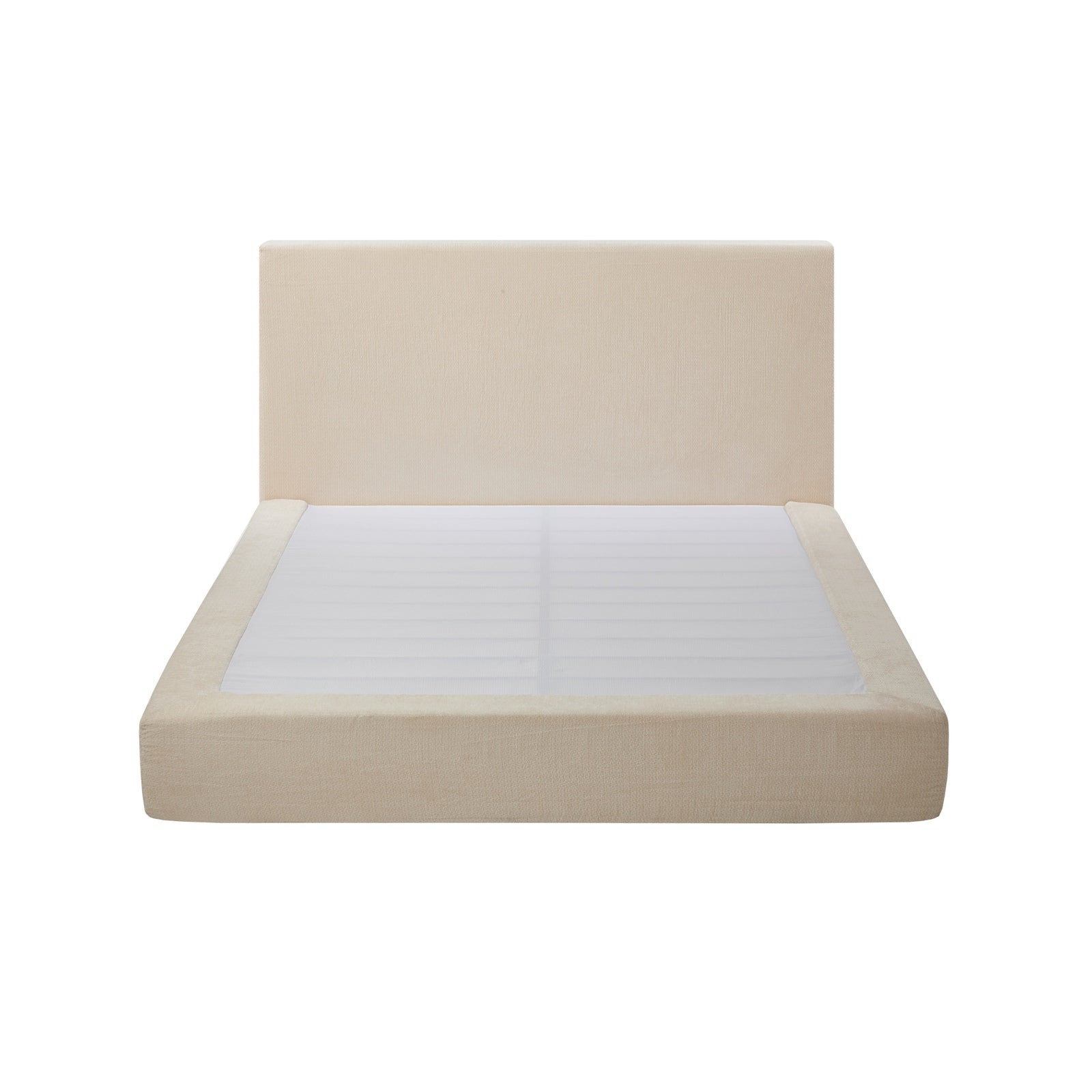 Oikiture Queen Upholstered Fabric Bed Frame Internal Metal Base Chenille Beige