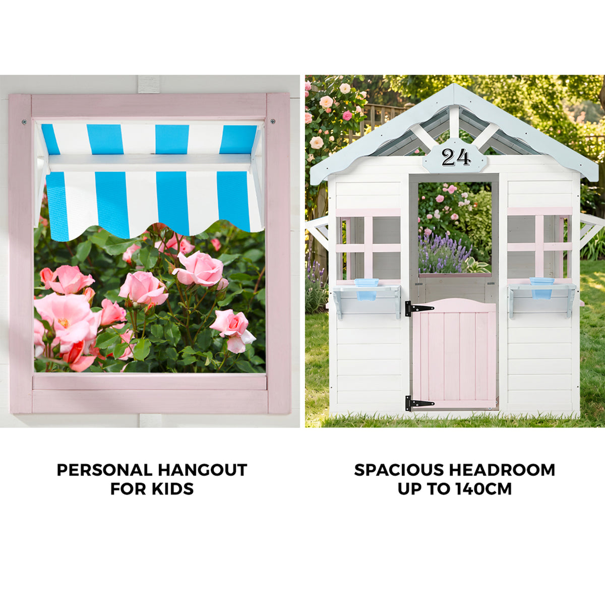 Mazam Kids Wooden Cubby House Outdoor Playhouse Cottage Awning Backyard Play