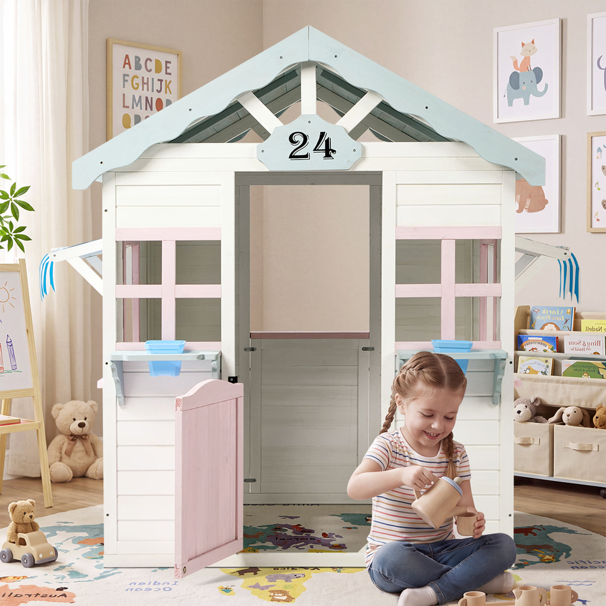 Mazam Kids Wooden Cubby House Outdoor Playhouse Cottage Awning Backyard Play