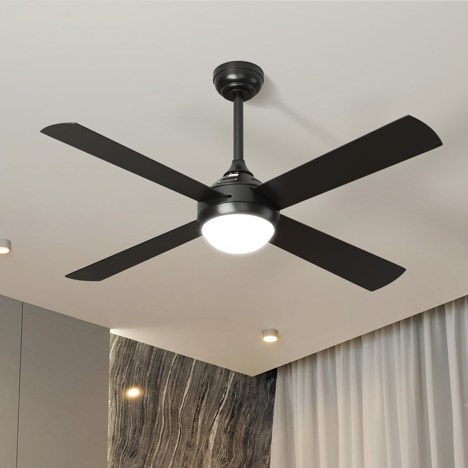 Vevare 52'' Ceiling Fan AC Motor With Light Remote Control Fans 4 Blades Black - Sunyee