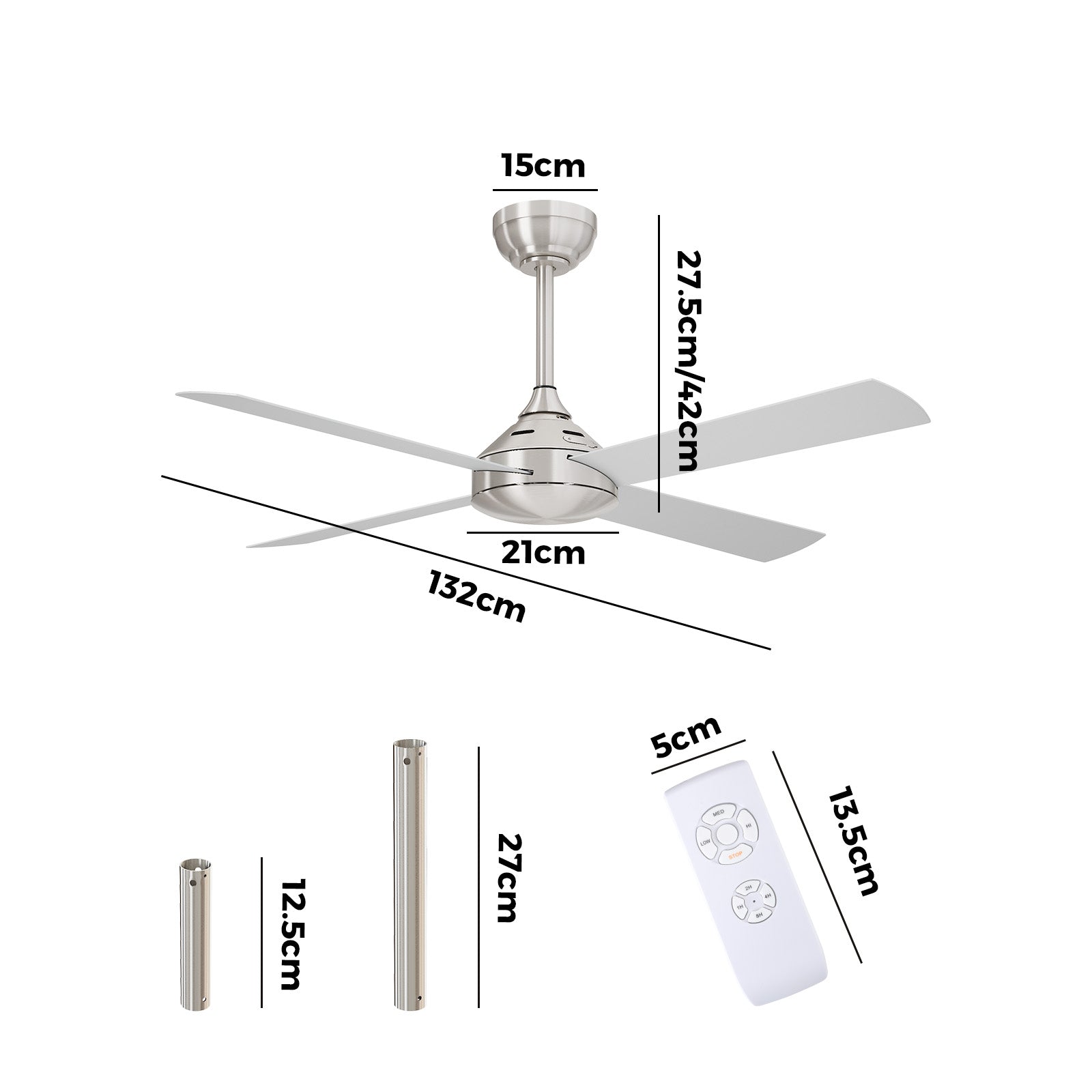 Vevare 52'' Ceiling Fan AC Motor with Remote Control Timer 4 Blades Fans Silver - Sunyee