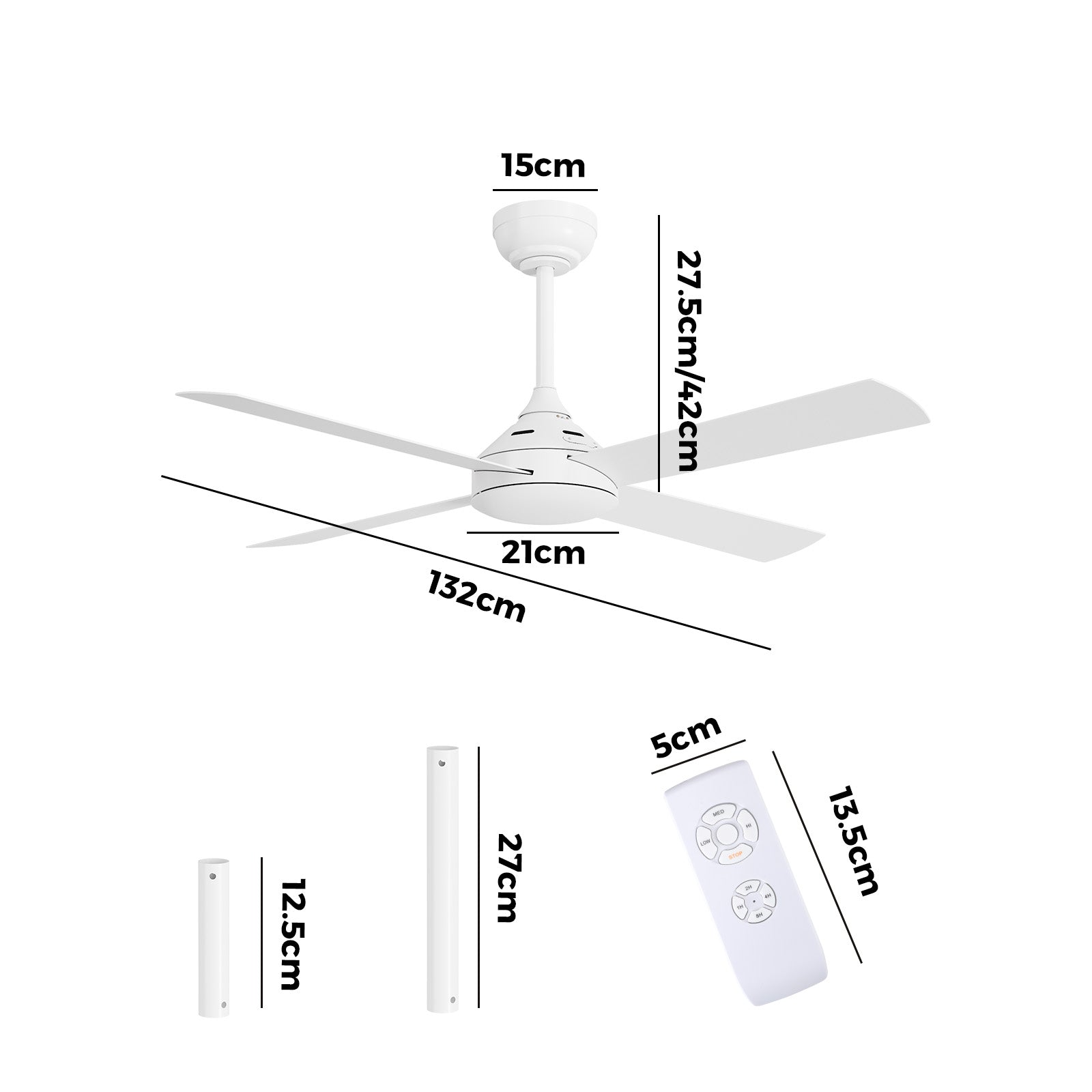 Vevare 52'' Ceiling Fan AC Motor with Remote Control Timer 4 Blades Fans White - Sunyee
