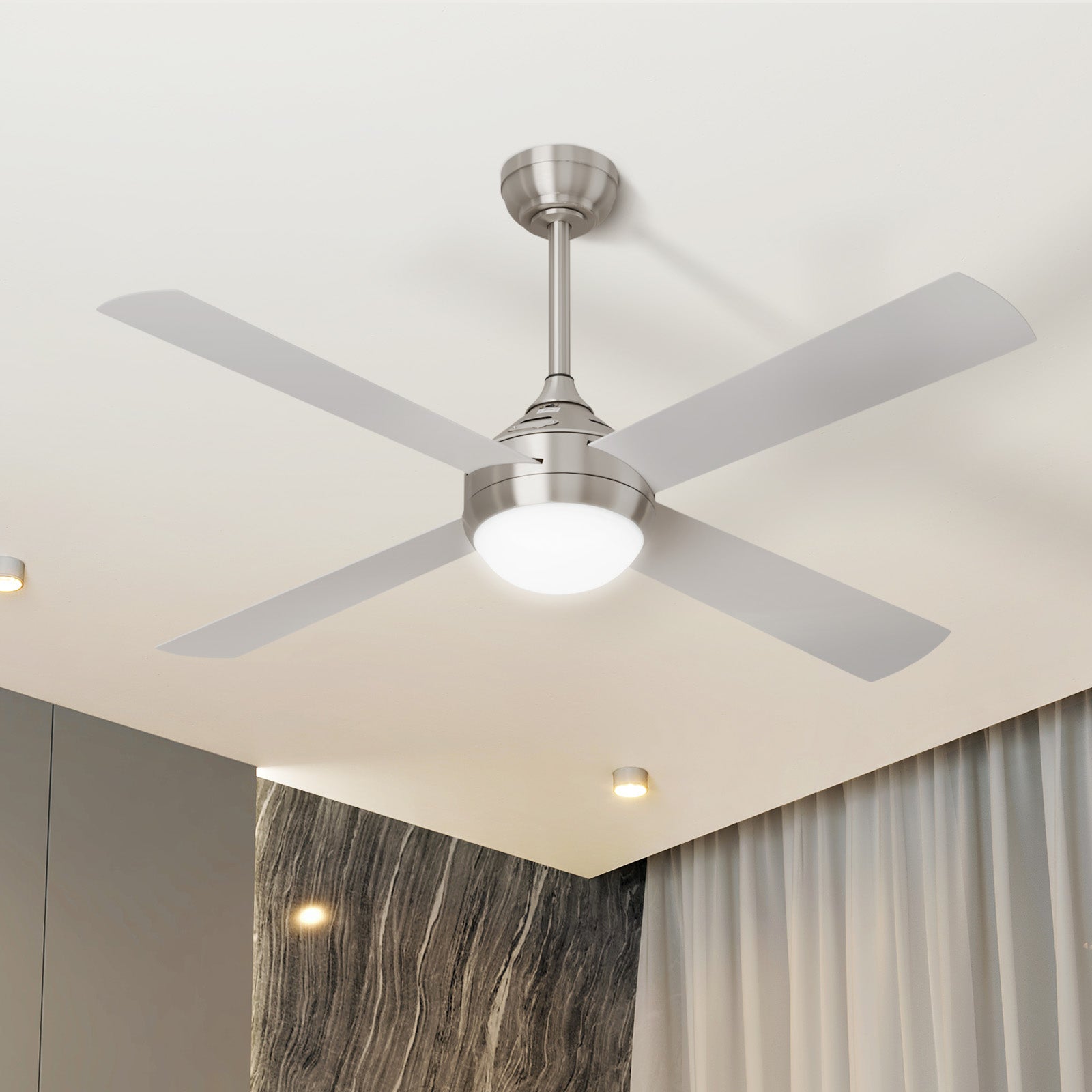 Vevare 52'' Ceiling Fan AC Motor With Light Remote Control Fans 4 Blades Silver - Sunyee