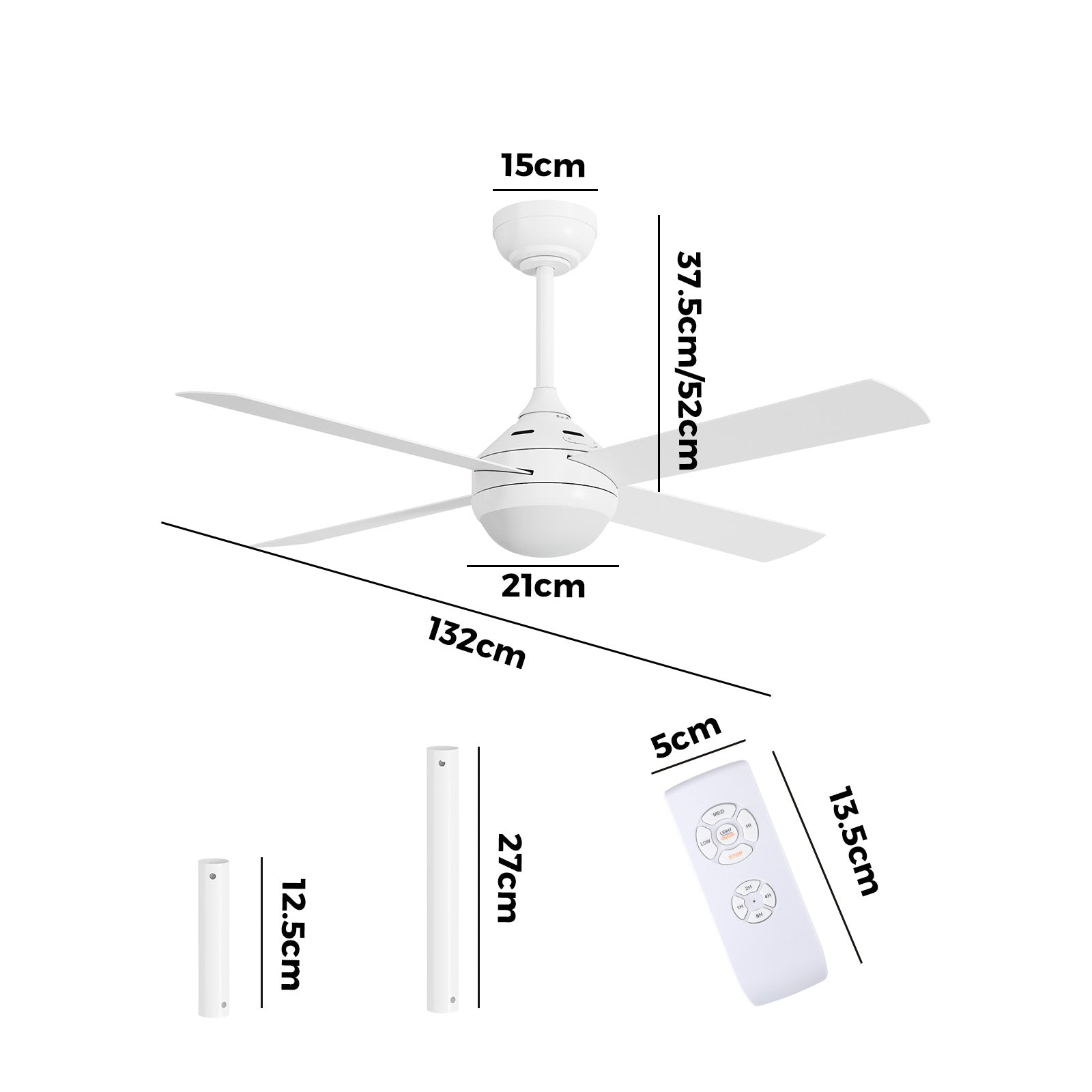 Vevare 52'' Ceiling Fan AC Motor With Light Remote Control Fans 4 Blades White - Sunyee