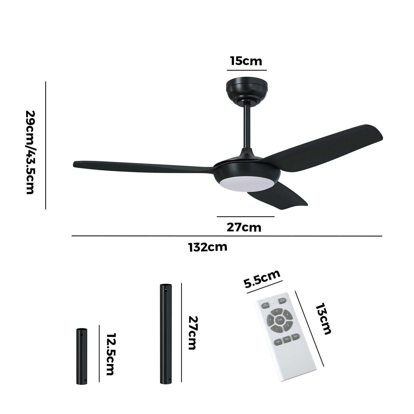 Vevare 52" Ceiling Fan DC Motor With Light Remote Control 5 Speed Fans Black - Sunyee