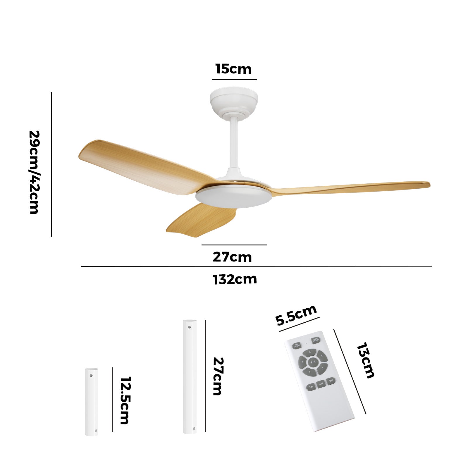 Vevare 52'' Ceiling Fan DC Motor 3 ABS Blades with Remote Control Timer Wood - Sunyee