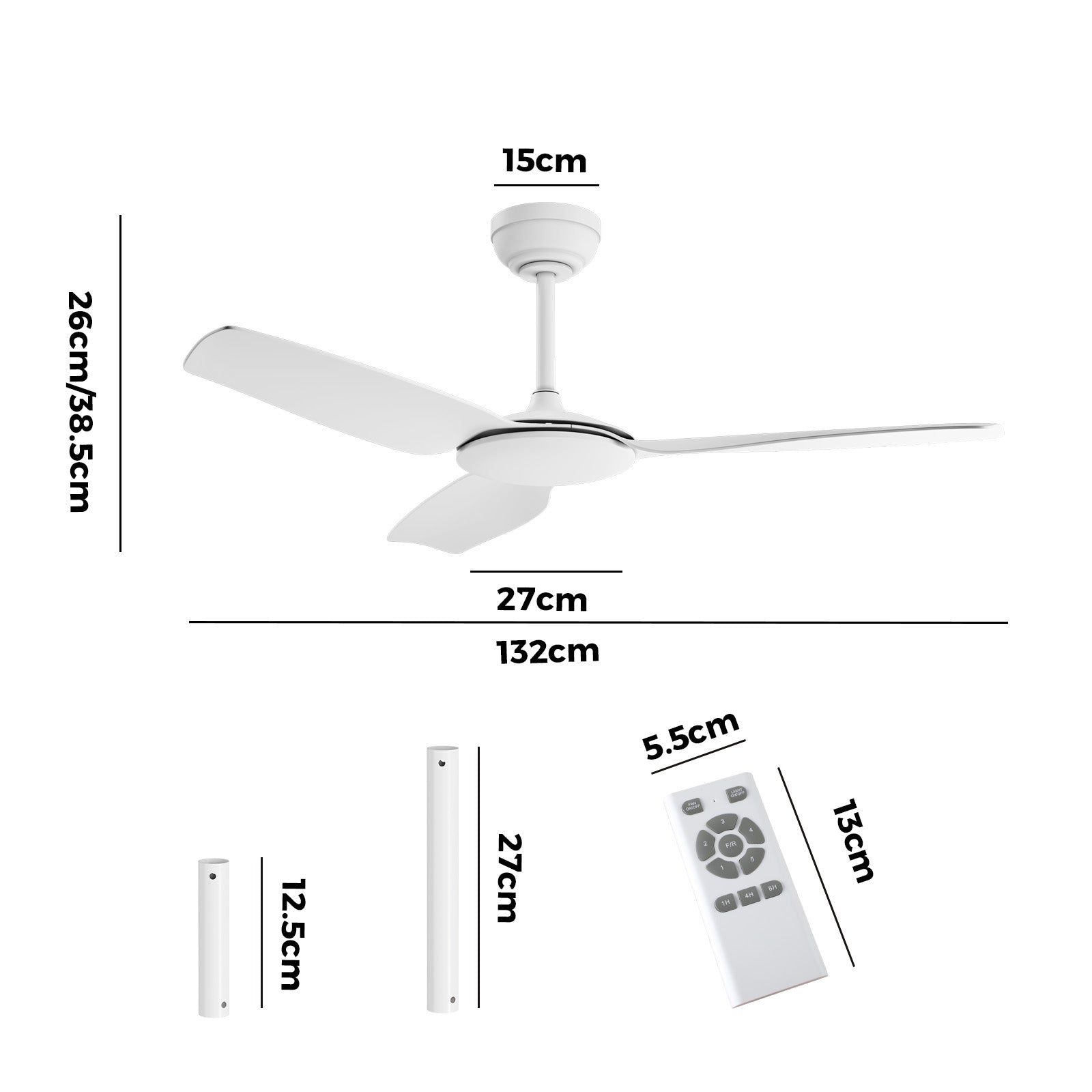 Vevare 52'' Ceiling Fan DC Motor 3 ABS Blades with Remote Control Timer White - Sunyee