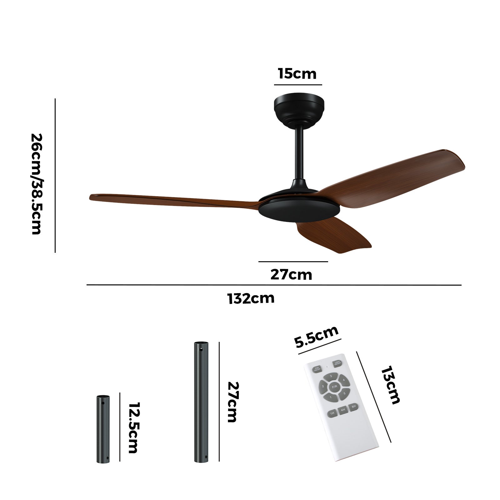 Vevare 52'' Ceiling Fan DC Motor 3 ABS Blades with Remote Control Timer Walnut - Sunyee