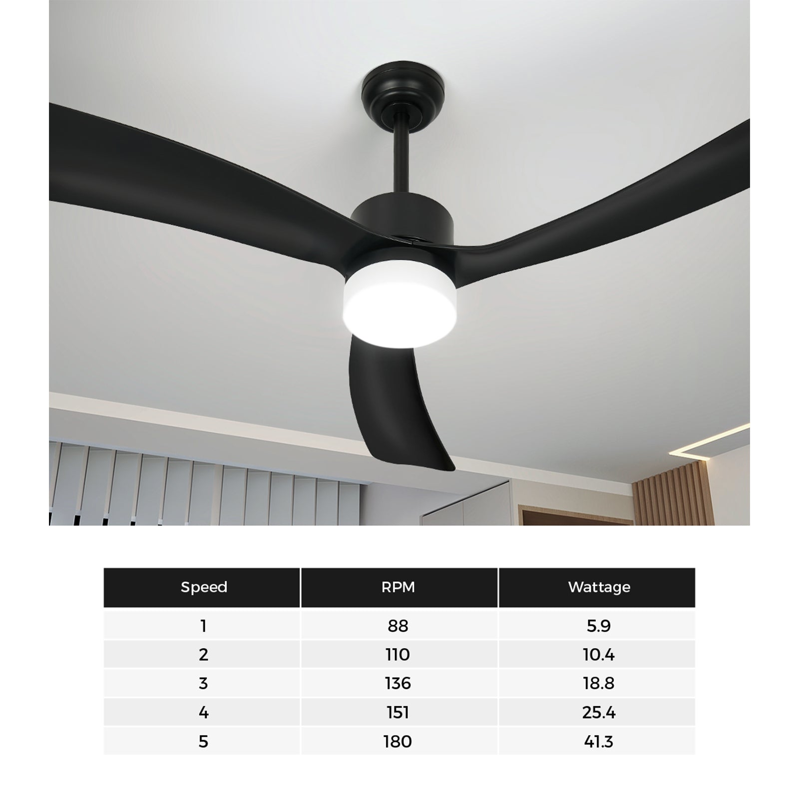 Vevare 52" Ceiling Fan With LED Light DC Motor 5 Speed Fans Remote Control Black - Sunyee