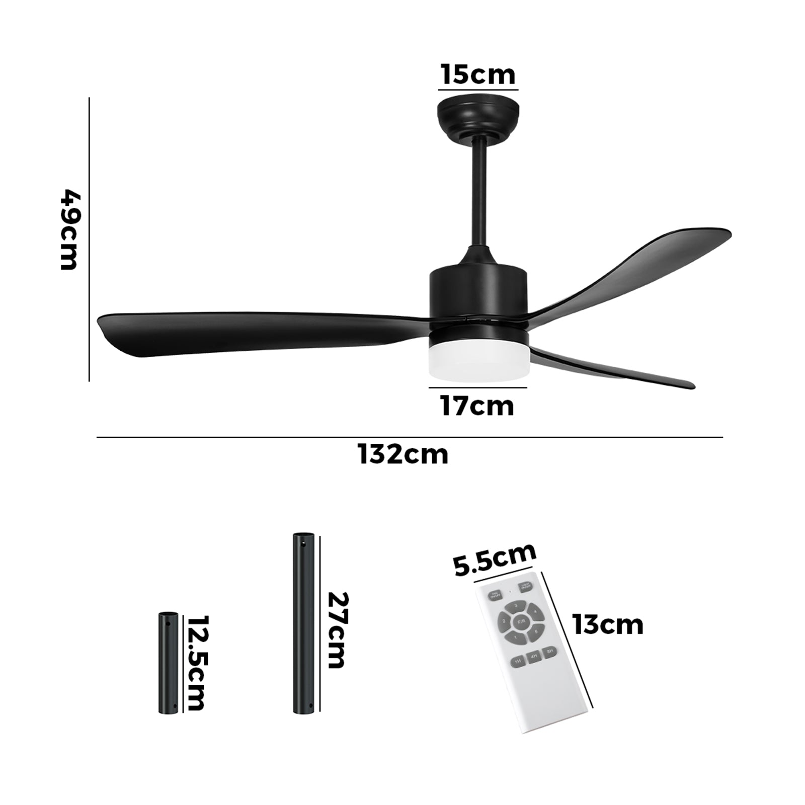 Vevare 52" Ceiling Fan With LED Light DC Motor 5 Speed Fans Remote Control Black - Sunyee