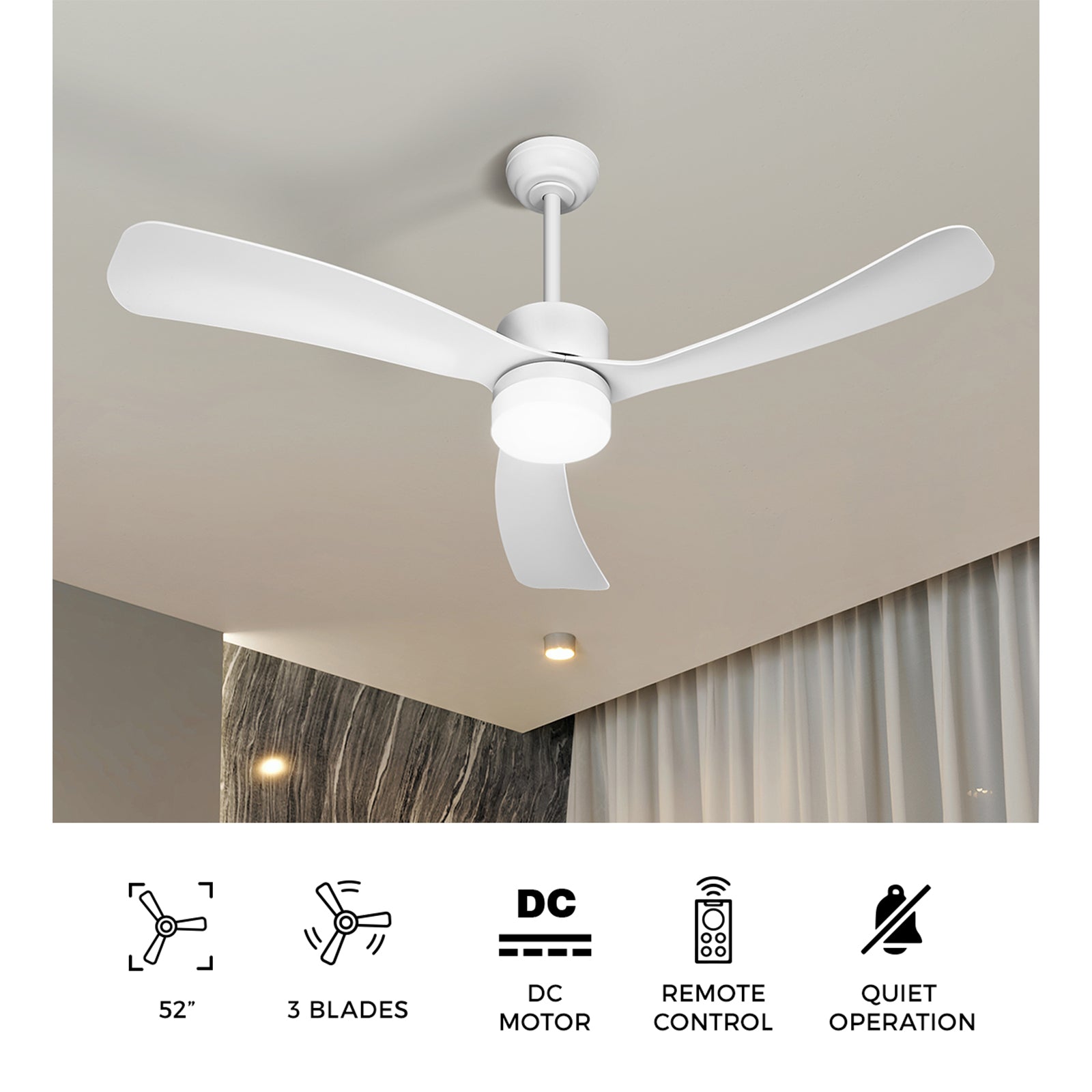 Vevare 52" Ceiling Fan With LED Light DC Motor 5 Speed Fans Remote Control White - Sunyee