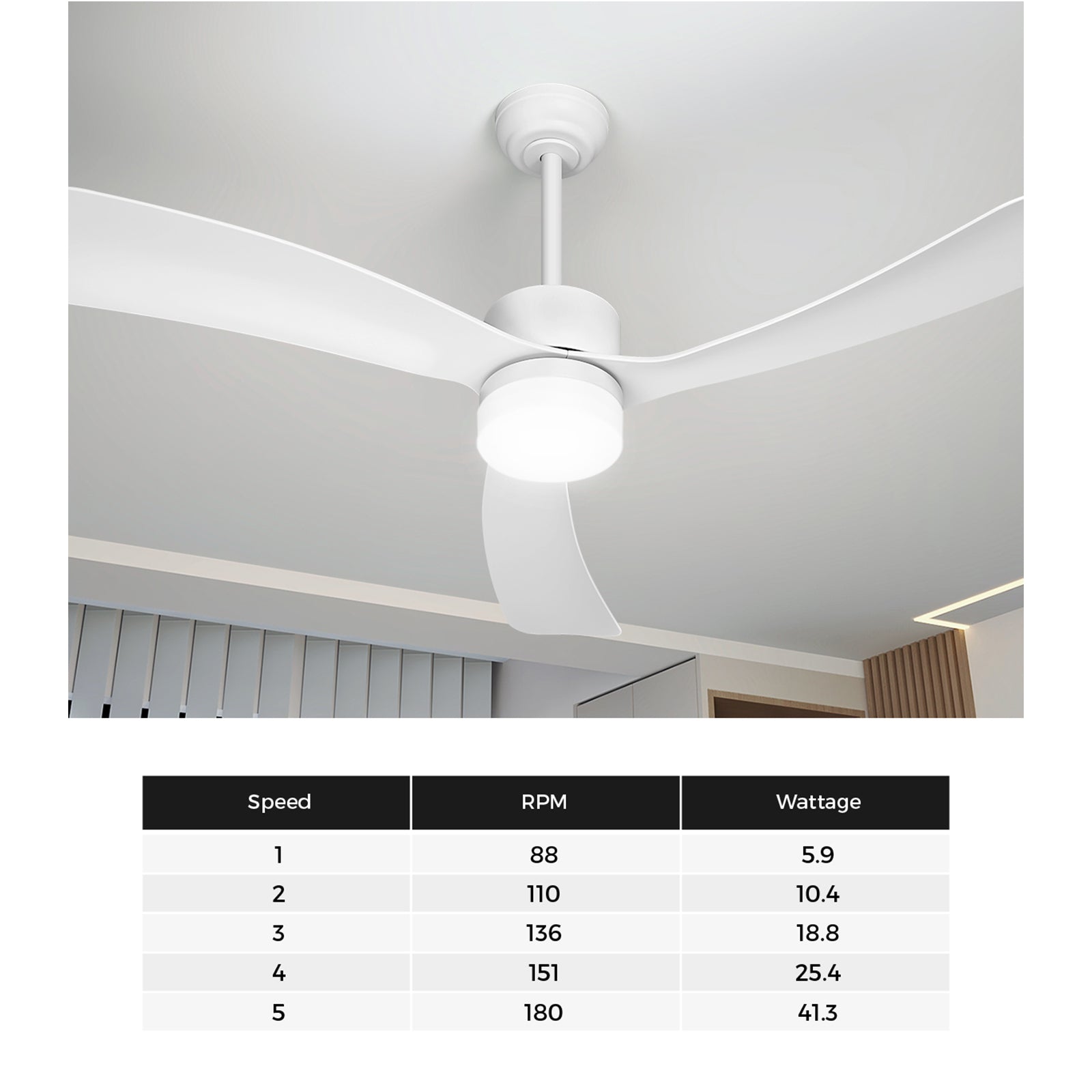 Vevare 52" Ceiling Fan With LED Light DC Motor 5 Speed Fans Remote Control White - Sunyee