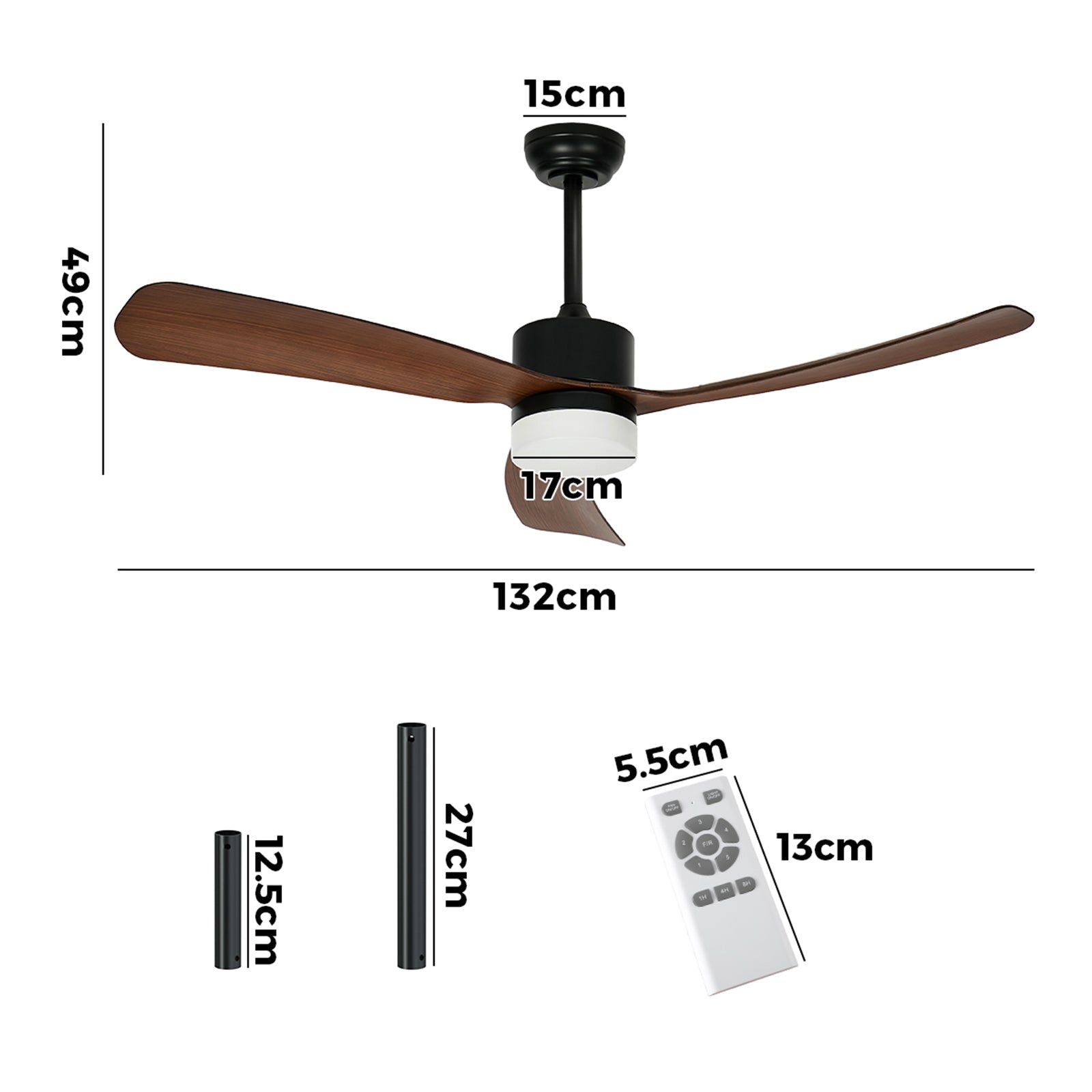 Vevare 52" Ceiling Fan With Light DC Motor 5 Speed Fans Remote Control Walnut - Sunyee