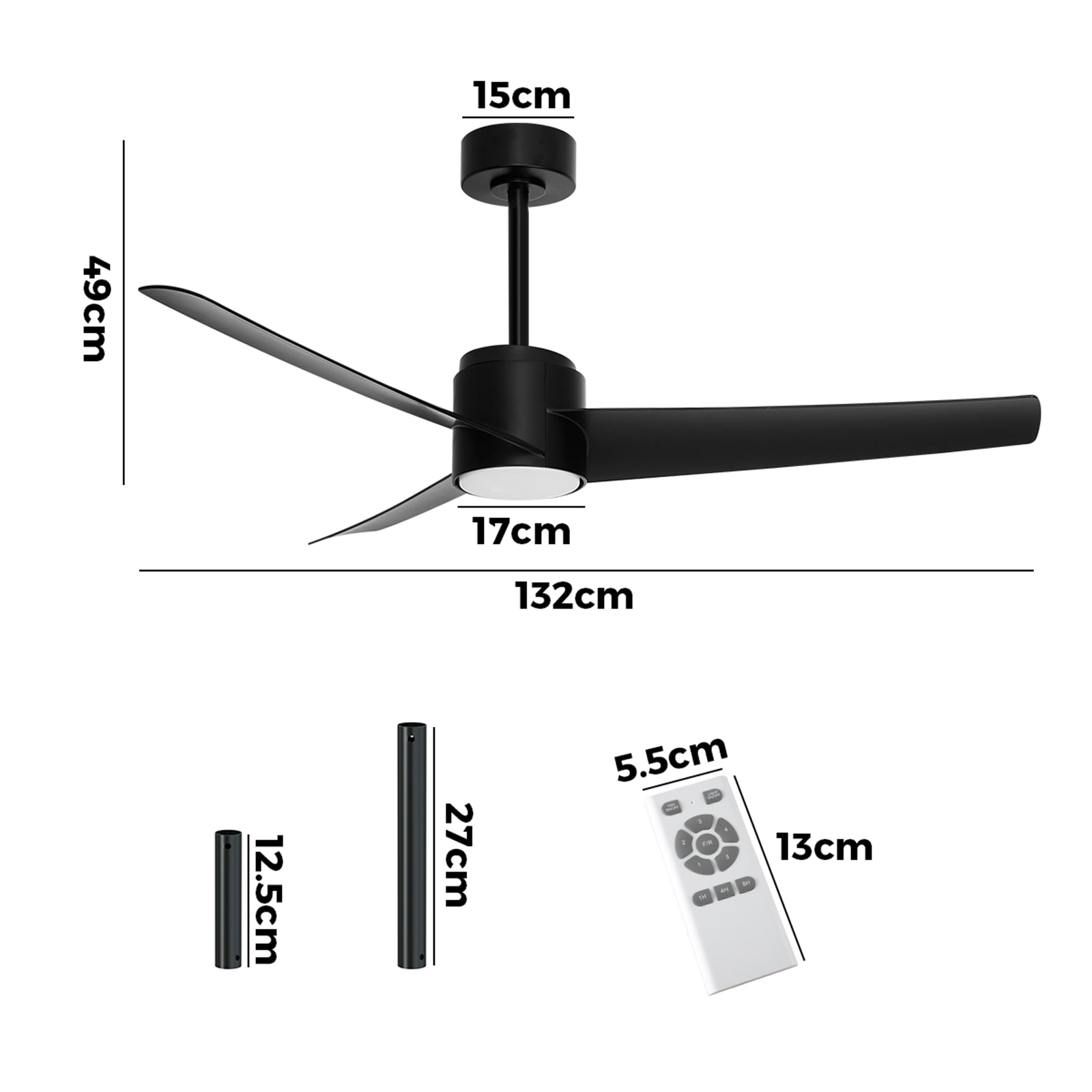 Vevare 52" Ceiling Fan With Light DC Motor 5 Speed Remote Control Timer Black - Sunyee