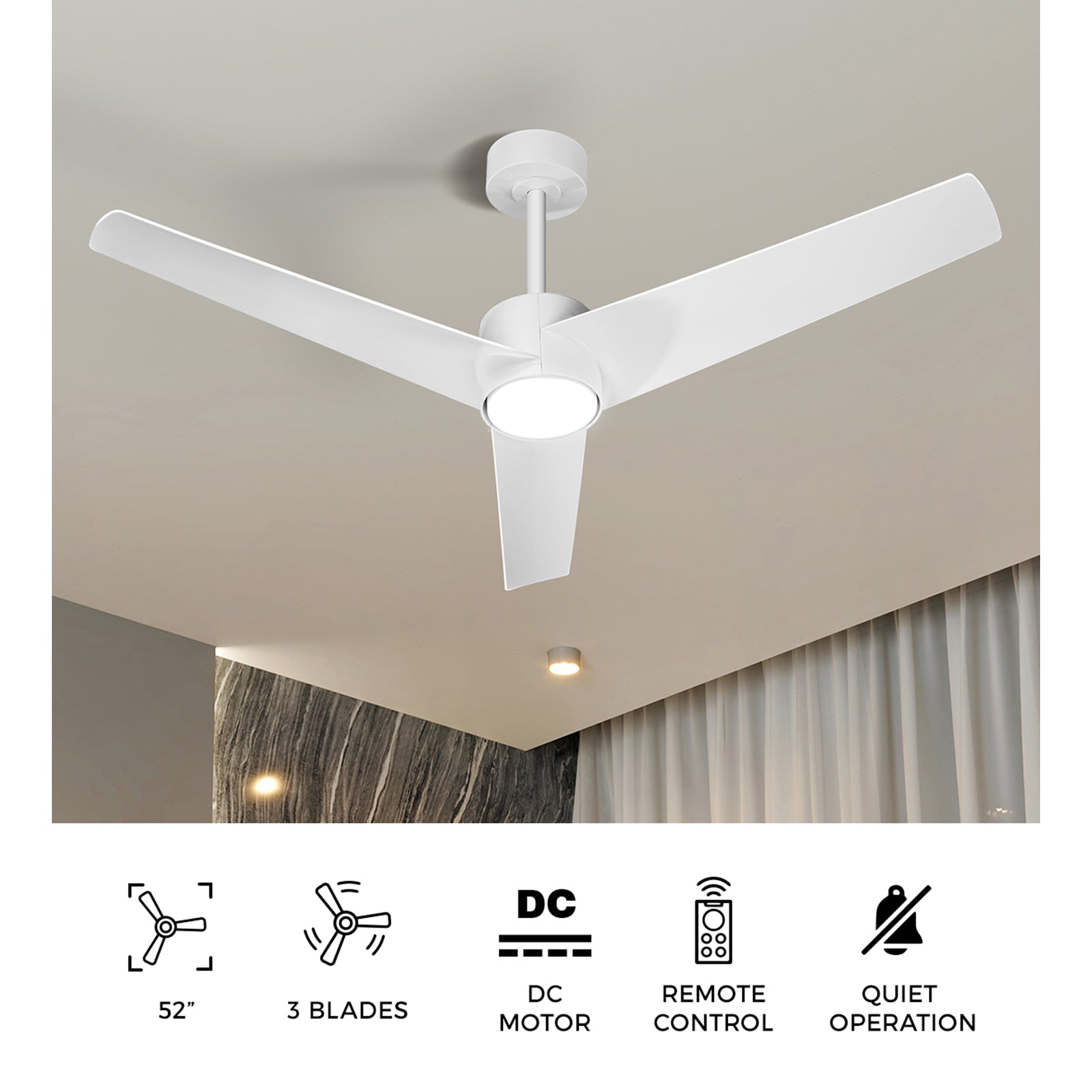 Vevare 52" Ceiling Fan With Light DC Motor 5 Speed Remote Control Timer White - Sunyee