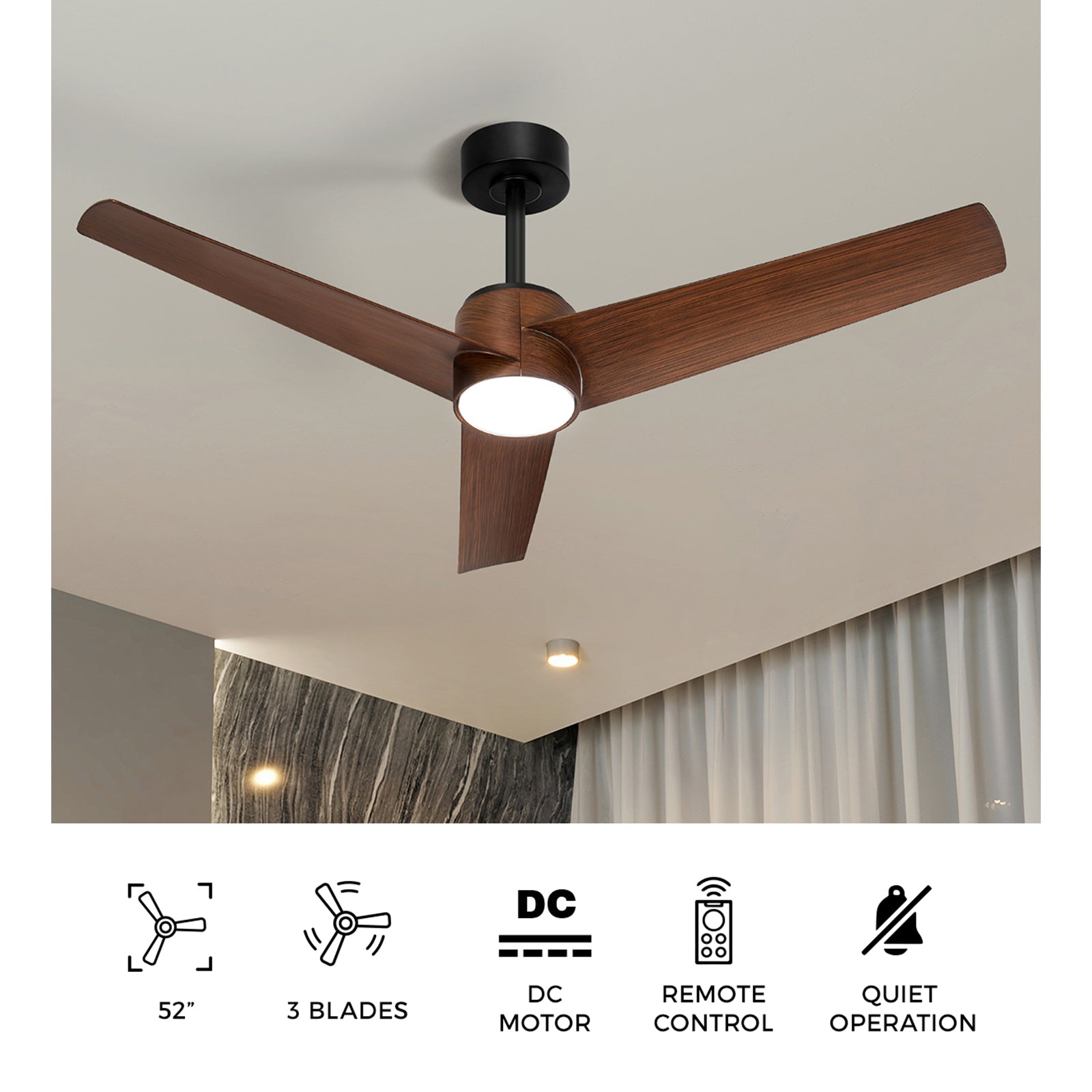 Vevare 52" Ceiling Fan With Light DC Motor 5 Speed Remote Control Timer Walnut